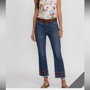 Johnny Was Blue Flare Jeans with Colorful Embroidery
